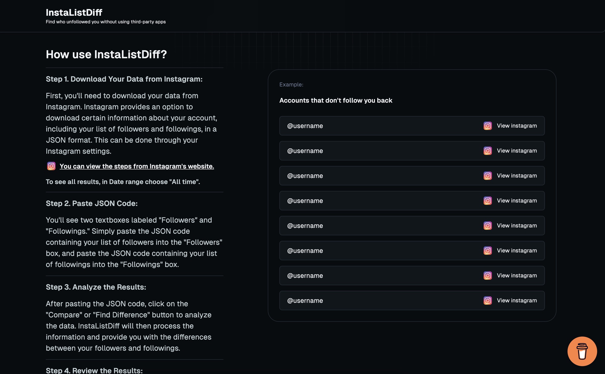 InstaListDiff how to use and example results